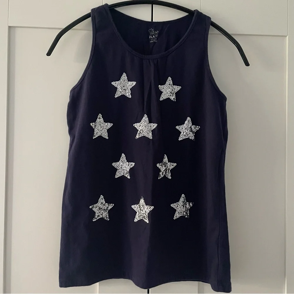 Children's Place Kids Girls Tank Top Silver Sequin Stars Dark Blue Size XL 14